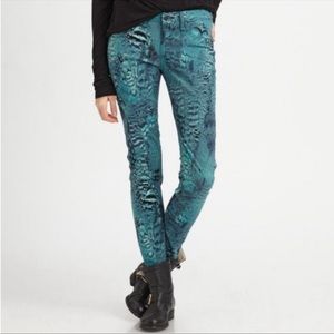 RAG & BONE PEACOCK FEATHER TEAL LOW RISE SKINNY JEANS, 26